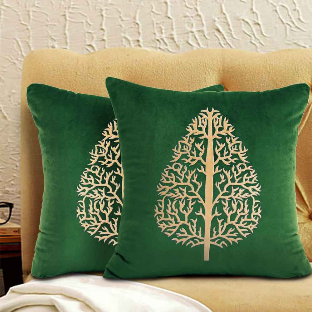 Pack of 2 pes velvet decorative cushion m ( camel & green )