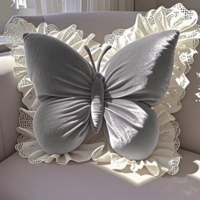 Pack of 1 pack velvet butterfly cushion ( grey )