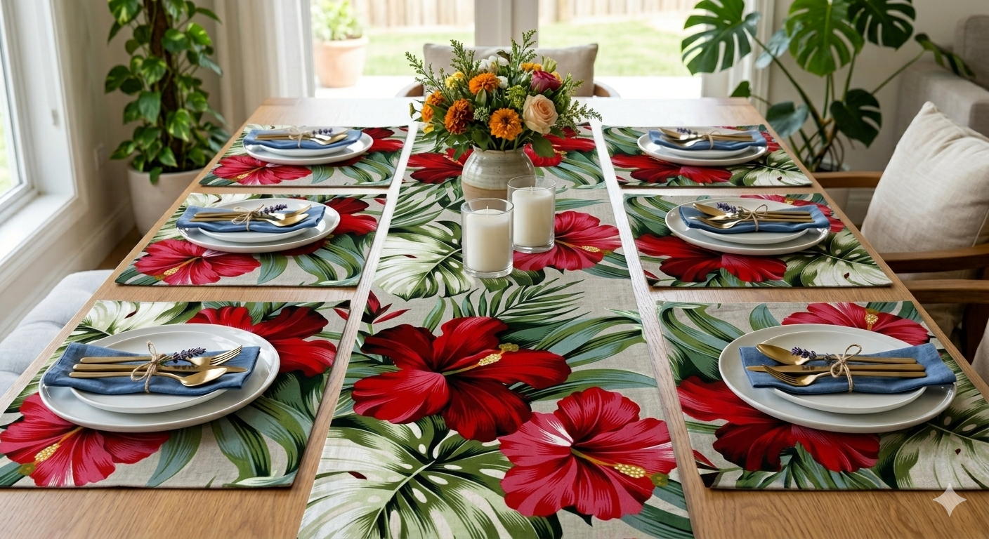 Pack of 7 pack velvet decorative laser table runner Blue & gold