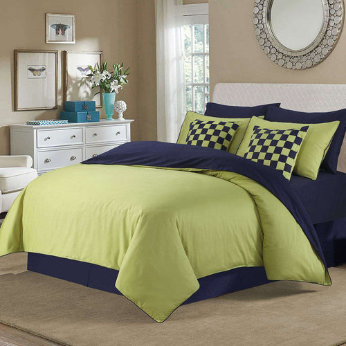 Luxury Horizontal Pleats Duvet Sets - paret green &navy blue