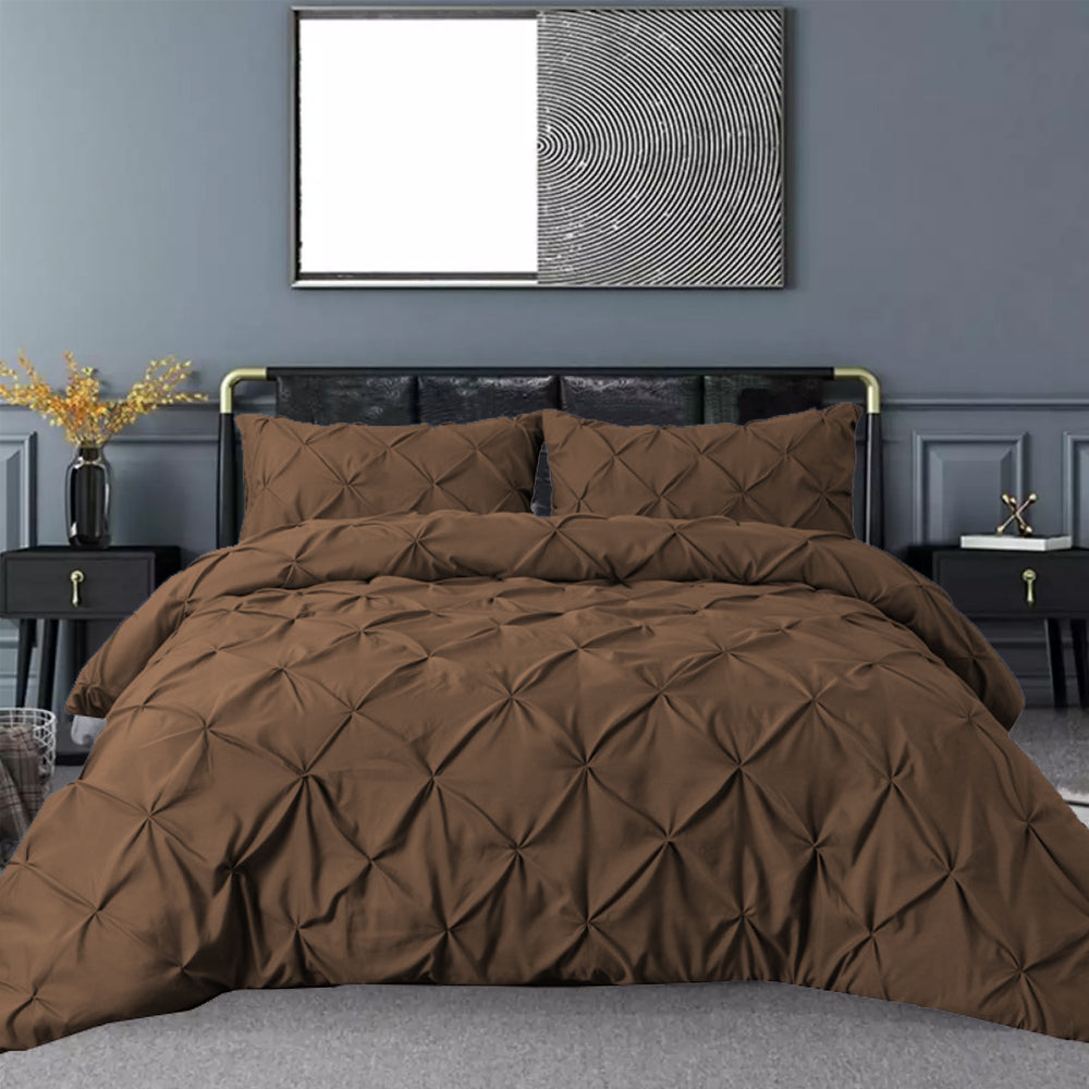 LUXURY PINTUCK DUVET COVERS SET - 8 PIECES ( BROWN )
