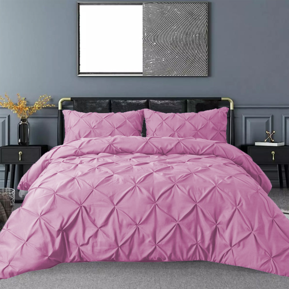 LUXURY PINTUCK DUVET COVERS SET - 8 PIECES ( PINK )