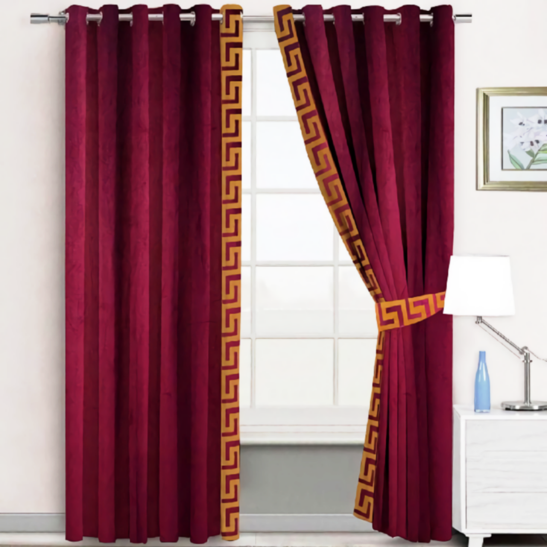 Luxury velvet curtain side border design ( Maroon & Gold )