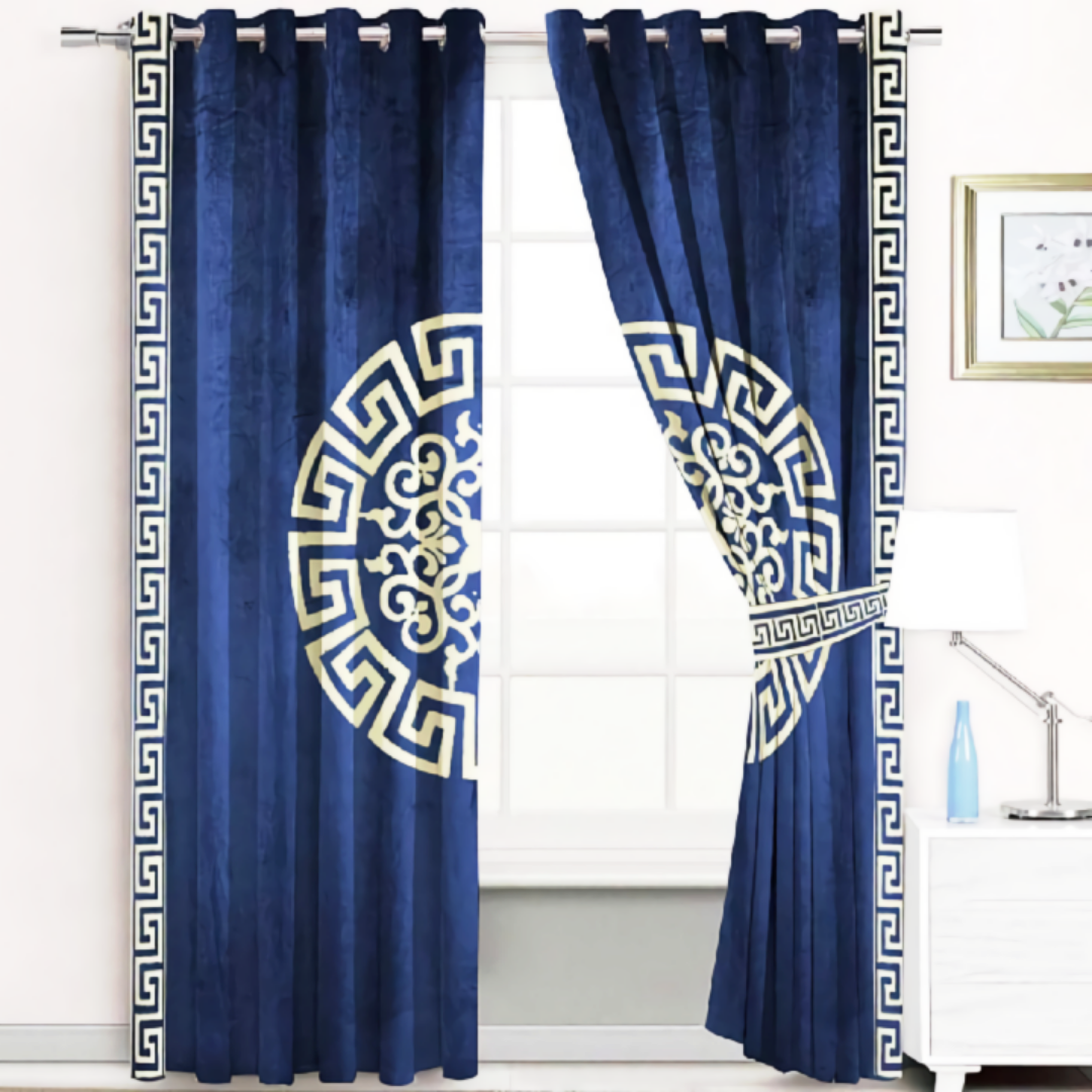 Luxury velvet curtain splendid design ( Navy blur & White )
