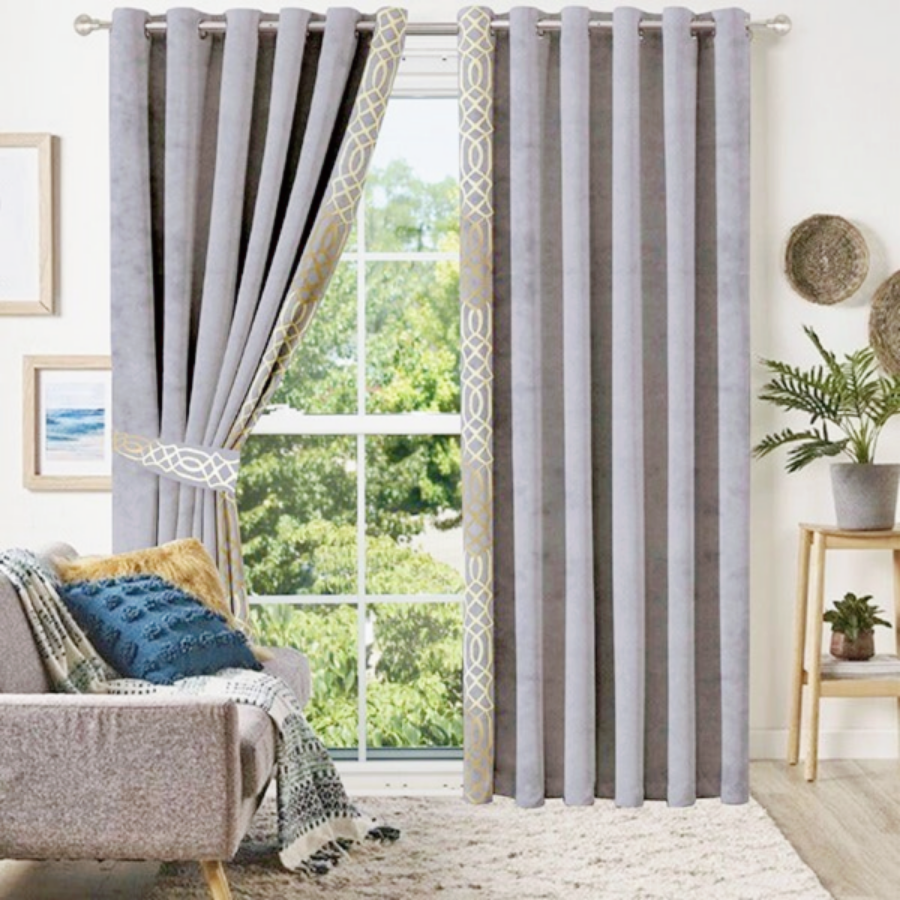 Luxury velvet curtain side border design ( Grey & White )