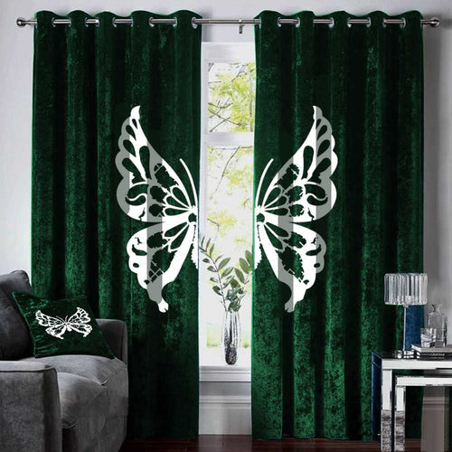 Velvet curtain butterfly ( GREEN & white )