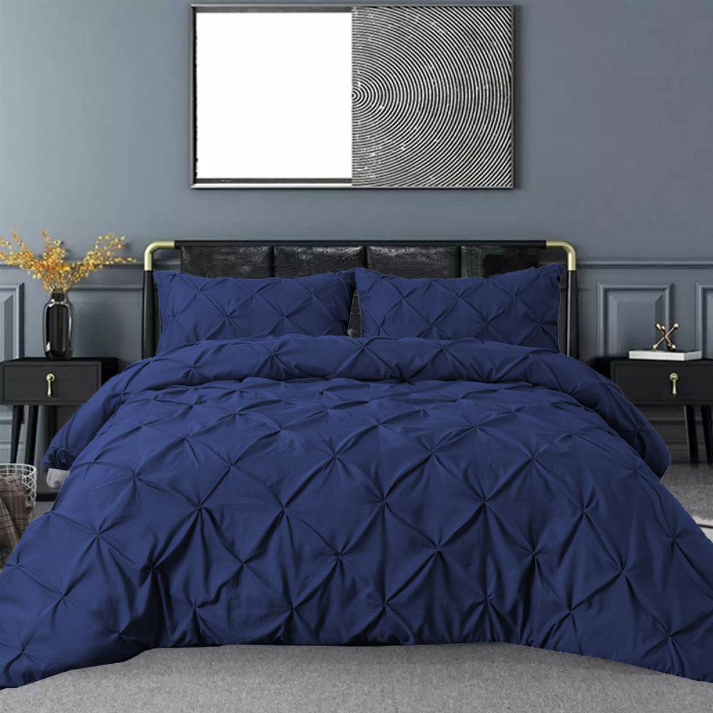 LUXURY PINTUCK DUVET COVERS SET - 8 PIECES ( BLUE )