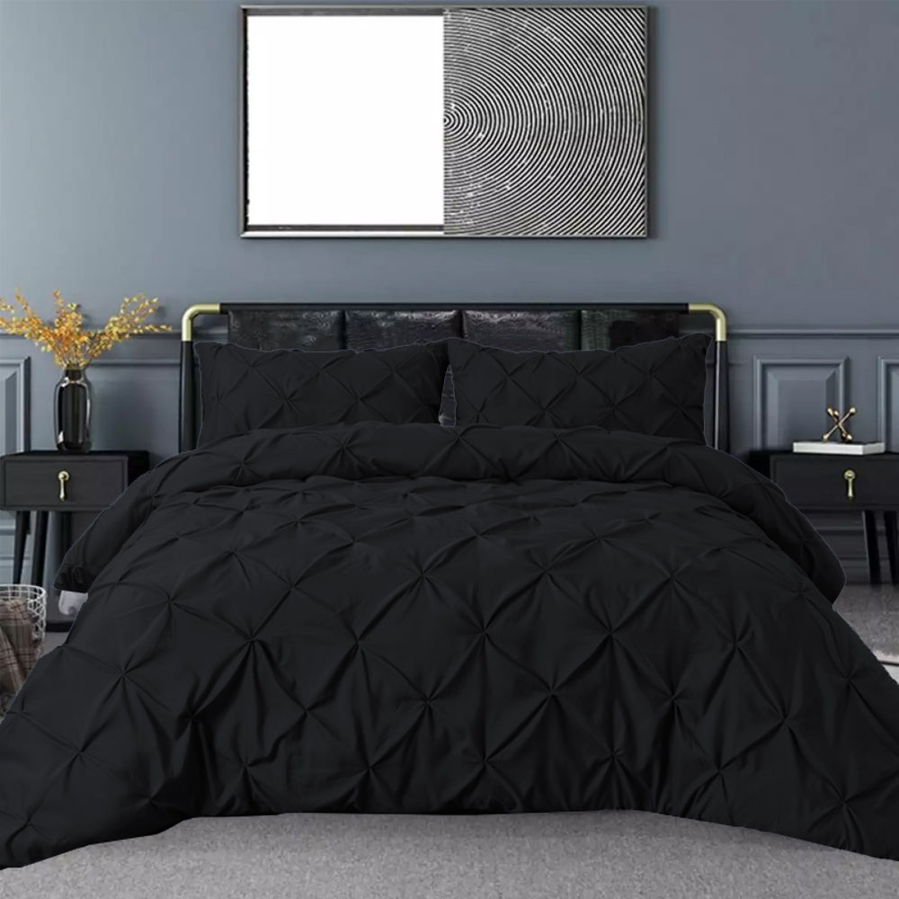 LUXURY PINTUCK DUVET COVERS SET - 8 PIECES ( BLACK )