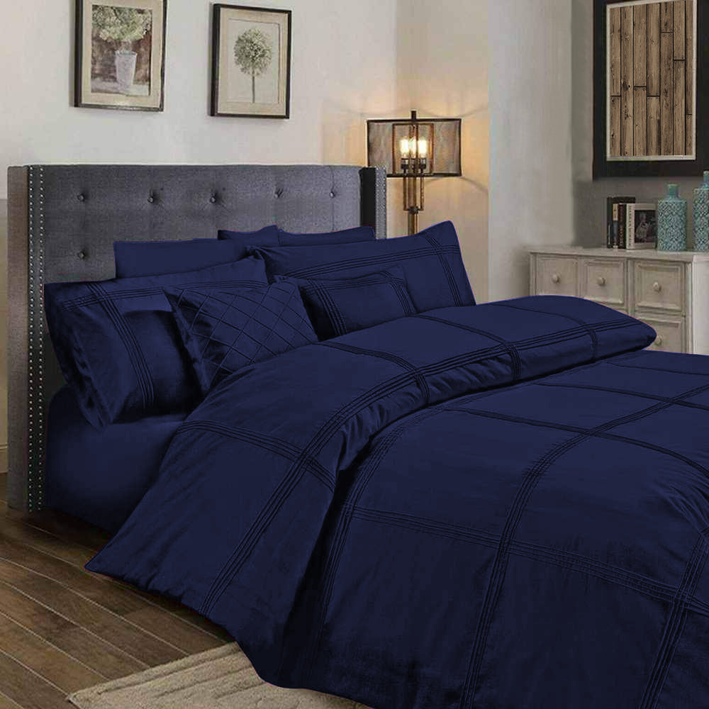 BOX PLEATED DUVET SET 8 PES ( N AVY BLUE)