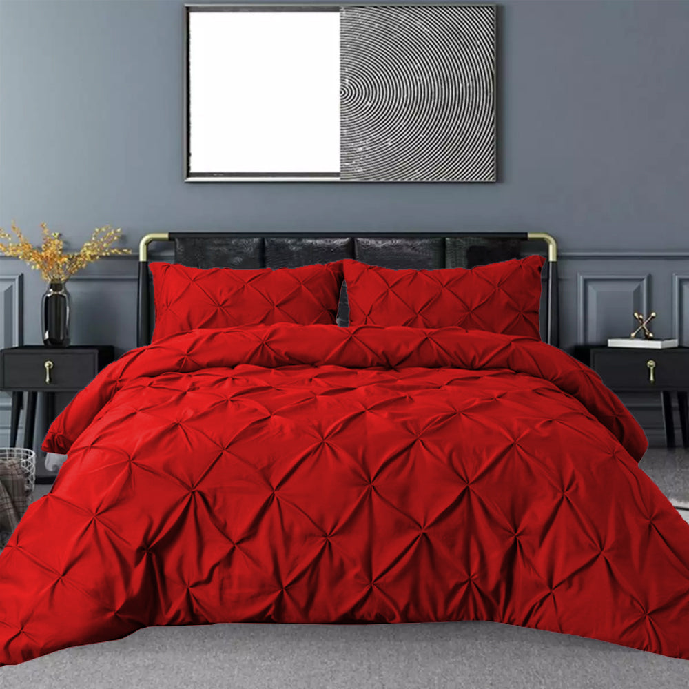 LUXURY PINTUCK DUVET COVERS SET - 8 PIECES ( RED )