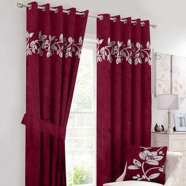 Luxury velvet curtain flower design ( maroon & white )
