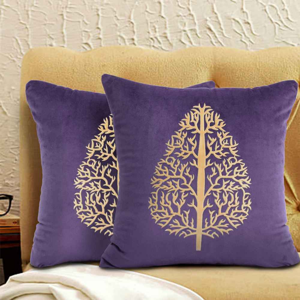 Pack of 2 pes velvet decorative cushion m ( purple & Gold )
