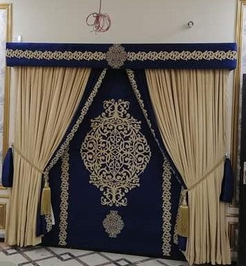 Luxury velvet fabric Blind & Curtain Set ( Black &Gold )