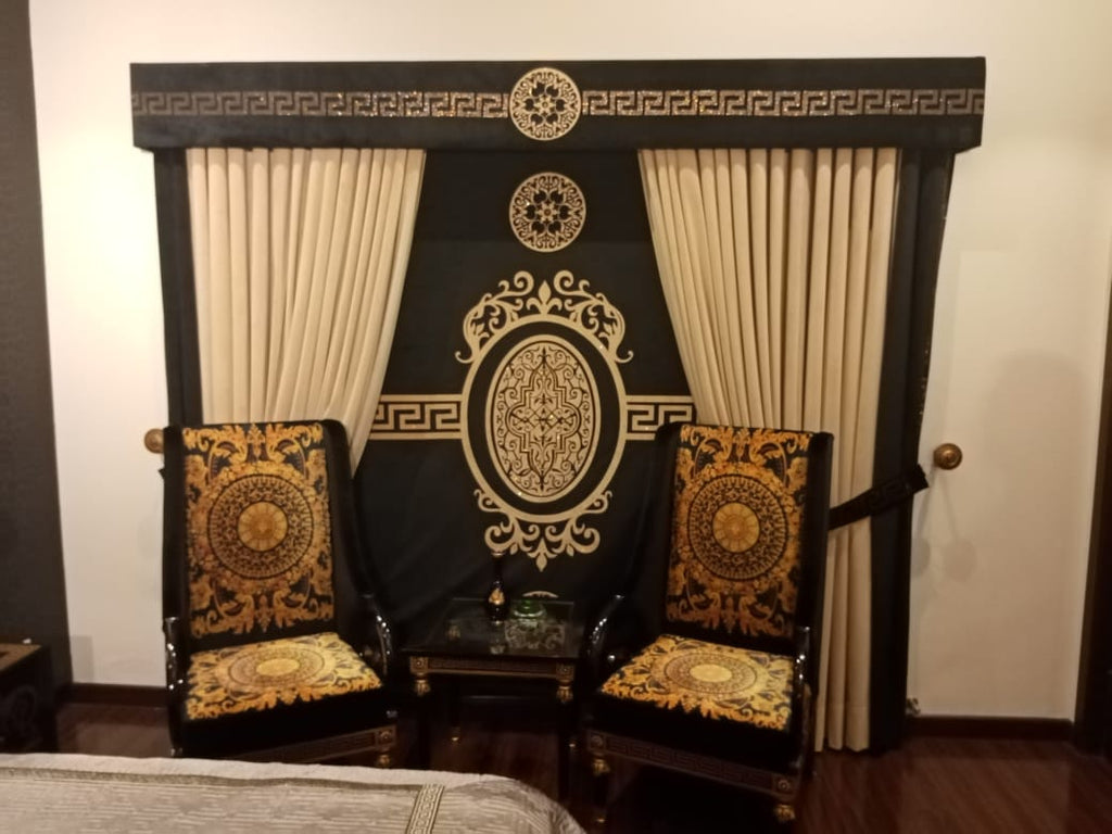 Luxury velvet fabric Blind & Curtain Set ( Black & L- Gold )