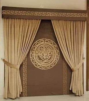 Luxury velvet fabric Blind & Curtain Set ( Brown &camel )