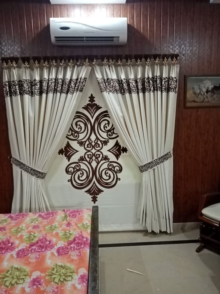 Luxury velvet fabric Blind & Curtain Set ( white &purple )