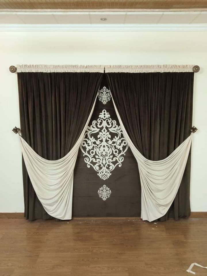 Luxury velvet fabric Blind & Curtain Set ( Brown &cream )