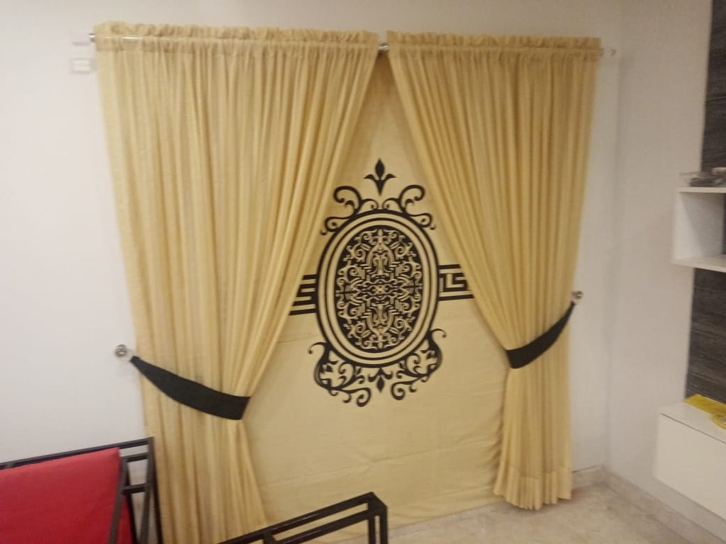 Luxury velvet fabric Blind & Curtain Set ( Black & Gold )