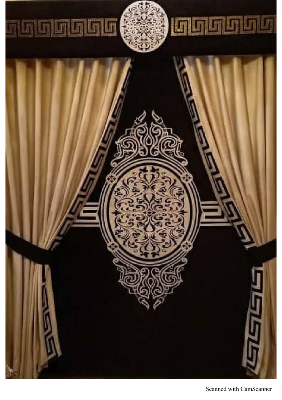 Luxury velvet fabric Blind & Curtain Set ( Gold & L- black )
