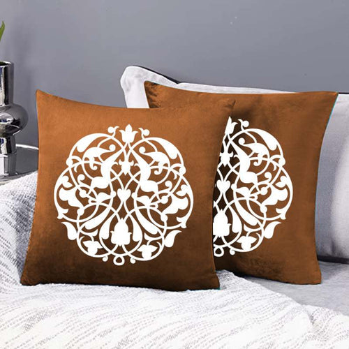 Pack of 2 pes velvet decorative cushion  ( L-Brown & white)