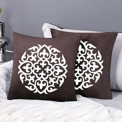 Pack of 2 pes velvet decorative cushion  ( D-Brown & white)