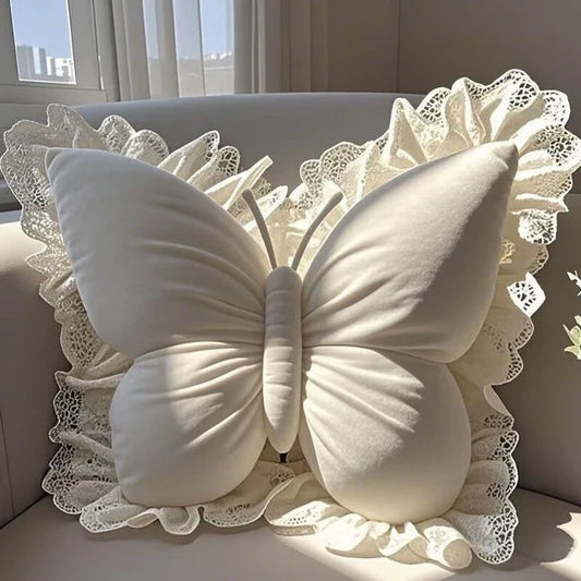 Pack of 1 pack velvet butterfly cushion  ( off white )