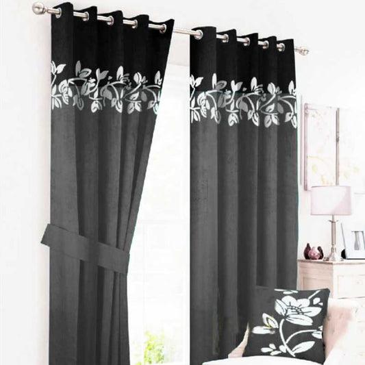 2 Tone Velvet Curtains floral design  ( Grey & Black )