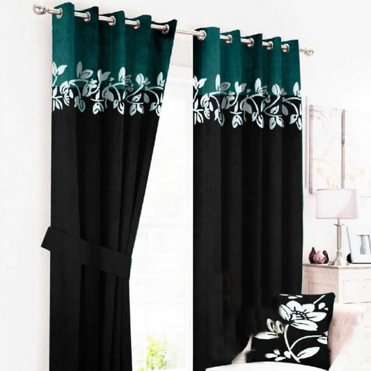 2 Tone Velvet Curtains floral design  ( Green & B LACK )