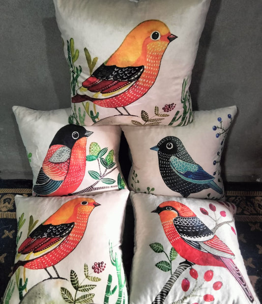 Pack of 5 pack velvet decorative print cushion  ( multi )