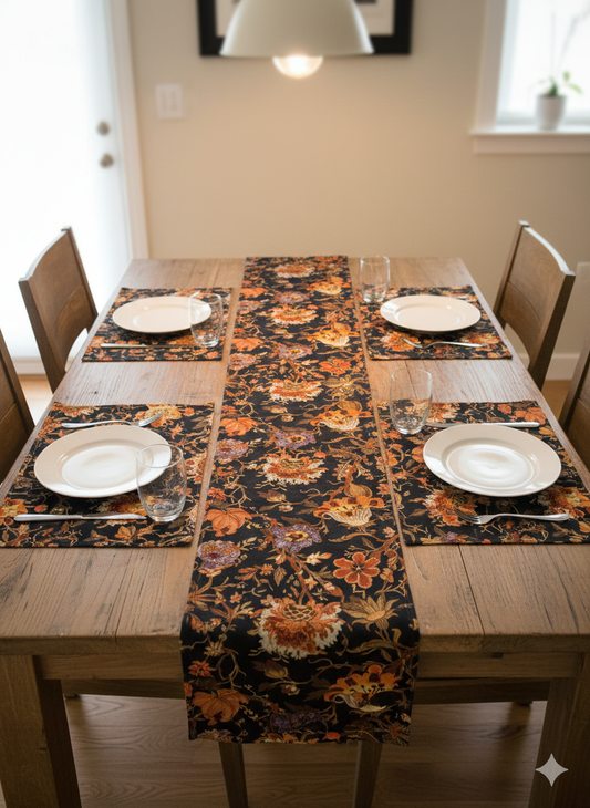 Pack of 7 pack velvet decorative laser table runner Grey & white