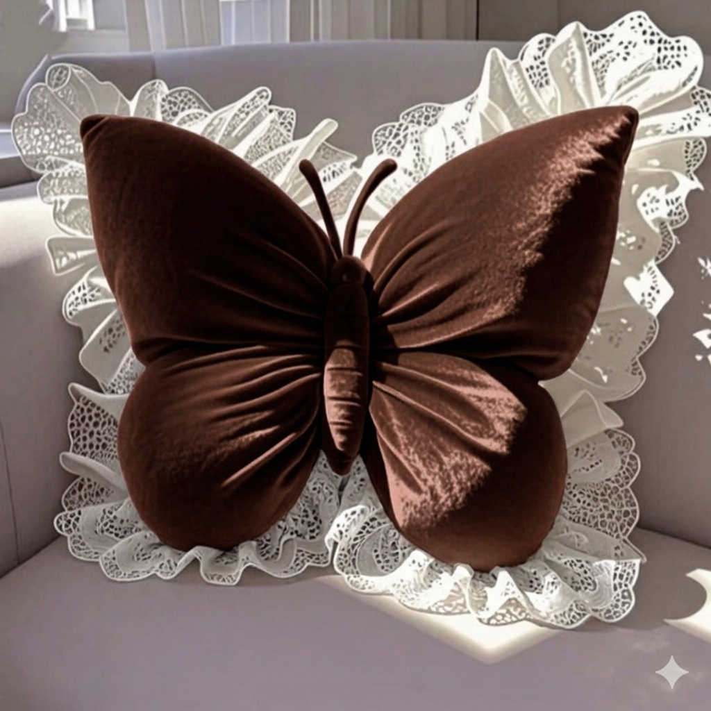 Pack of 1 pack velvet butterfly cushion  ( chocolate )