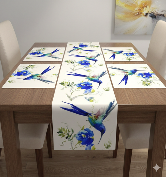 Pack of 7 pack velvet decorative laser table runner Blue & white