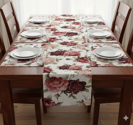 Pack of 7 pack velvet decorative laser table runner Beige & white