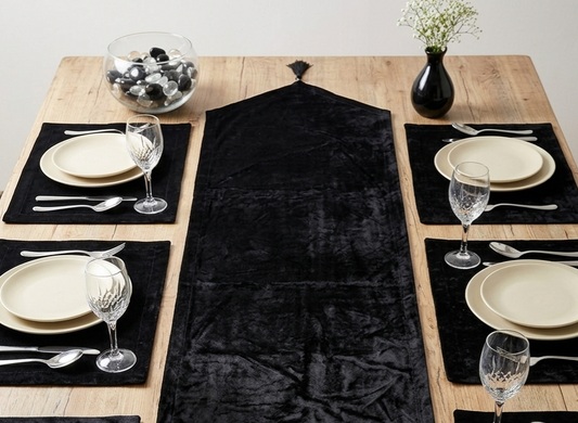 Pack of 7 pack velvet decorative  table runner black plain