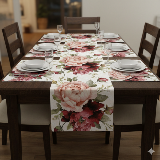 Pack of 7 pack velvet decorative laser table runner Red & white