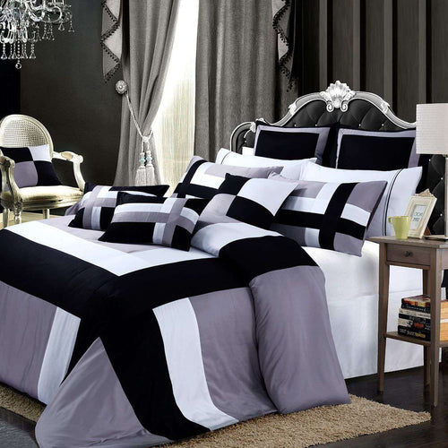 Luxury Horizontal Pleats Duvet Sets - grey &white