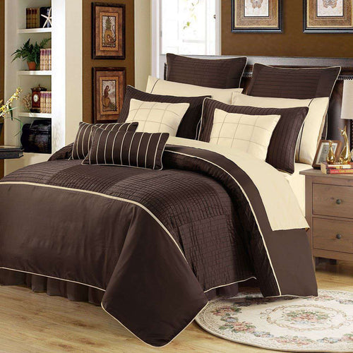 Luxury Horizontal Pleats Duvet Sets - chocklate &cream