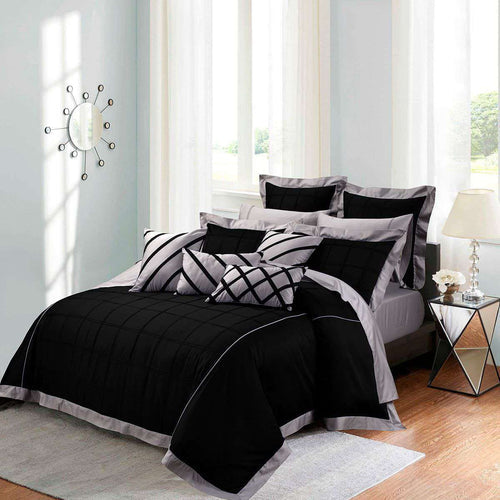 Luxury Horizontal Pleats Duvet Sets - black & grey