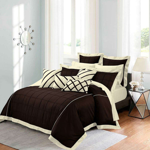 Luxury Horizontal Pleats Duvet Sets - chocklate &cream