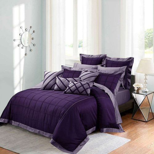 Luxury Horizontal Pleats Duvet Sets - purple &light purple