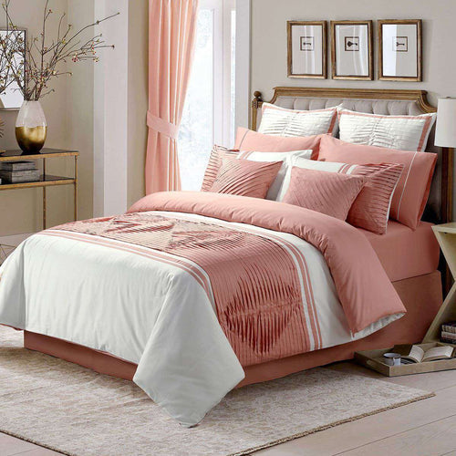 Luxury Horizontal Pleats Duvet Sets - Peach