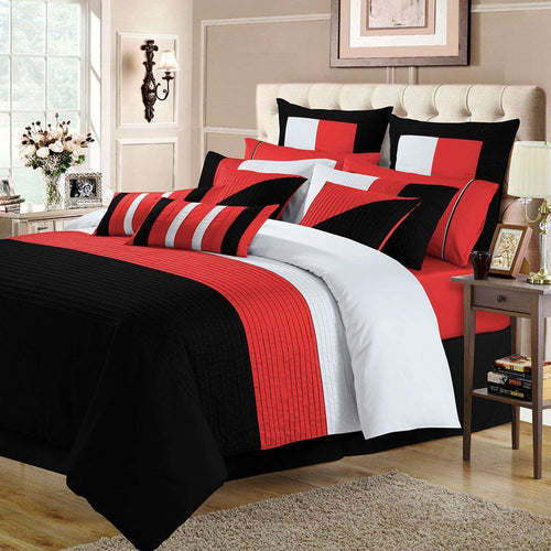 Luxury Horizontal Pleats Duvet Sets - black & red