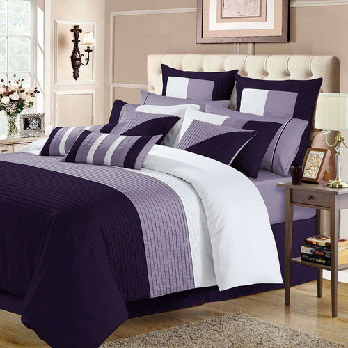 Luxury Horizontal Pleats Duvet Sets - purple & light purple