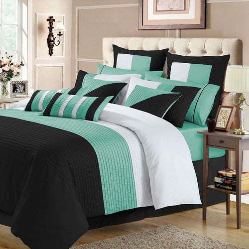 Luxury Horizontal Pleats Duvet Sets - black & aquva