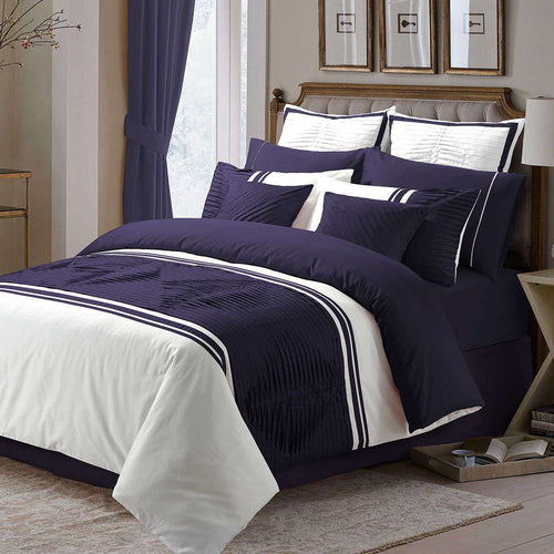 Luxury Horizontal Pleats Duvet Sets - white &purple