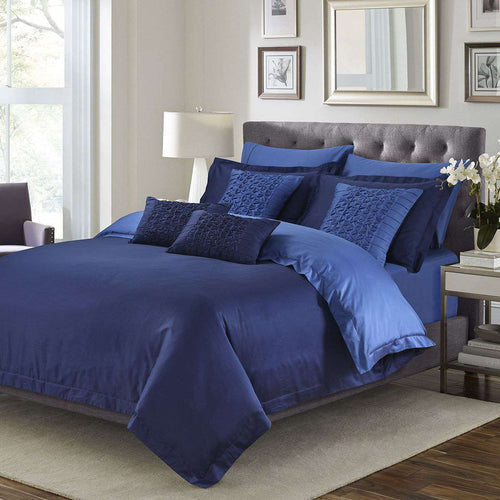 Luxury Horizontal Pleats Duvet Sets - navy blue &royal blue