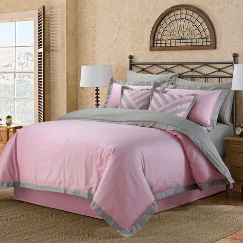 Luxury Horizontal Pleats Duvet Sets - pink  & grey