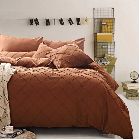 CROSS PLEATED DUVET SET 8 PES( BROWN )