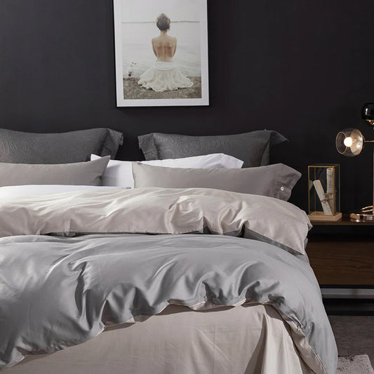 plain dyed duvet set 8 pes ( GREY & CREEM)