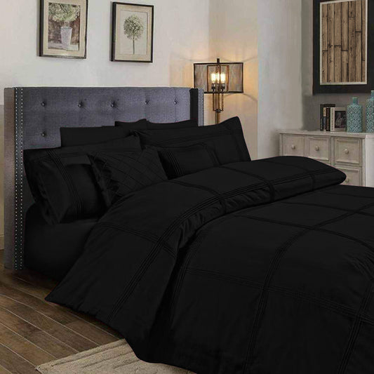 BOX PLEATED DUVET SET 8 PES  (BLACK)